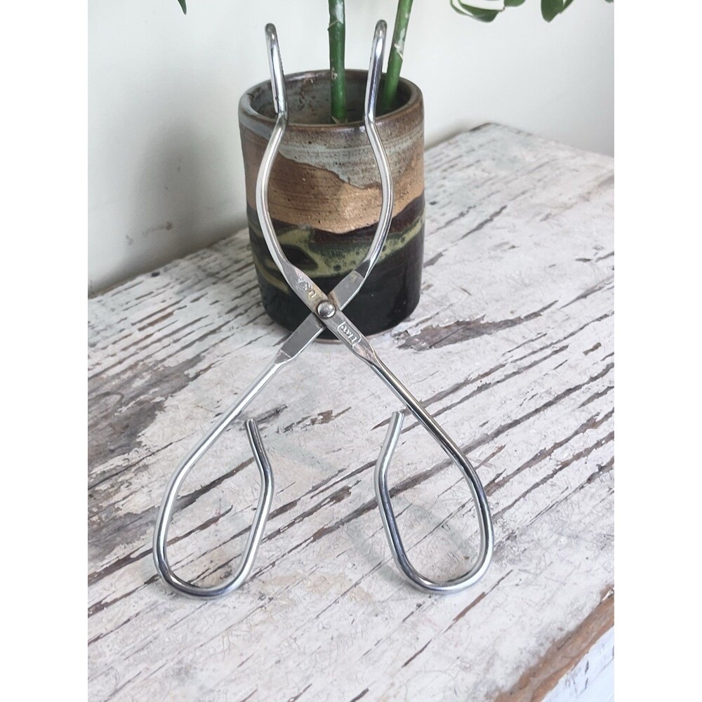 Vintage ECKO Stainless Steel Meat Hot Dog Food Grabber Scissors Tongs 8" USA